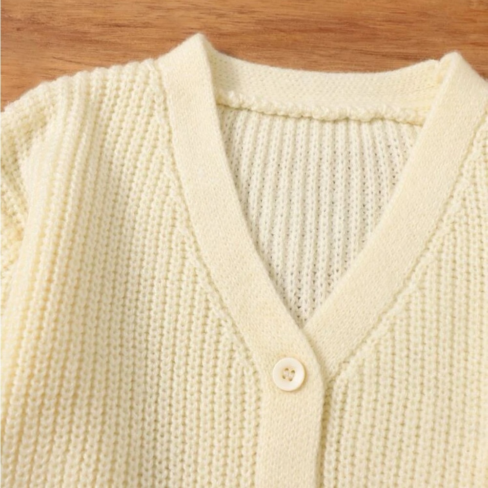 Baby girls / toddler girls button front puff sleeve knit sweater cardigan jacket - Picture 3 of 3